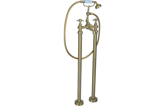 Ruby Thor Floor Standing Bath/Shower Mixer & Shower Kit - Brushed Brass - RUBY106804 - Envy Bathrooms Ltd