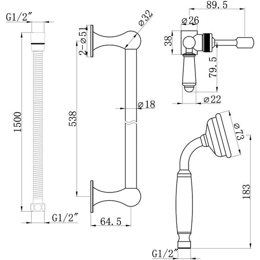 Ruby Traditional Slide Rail - RUBY105594 - Envy Bathrooms Ltd