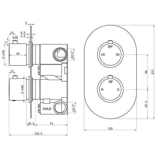 Ruby Two Outlet Twin Shower Valve - Matt Black - RUBY106796