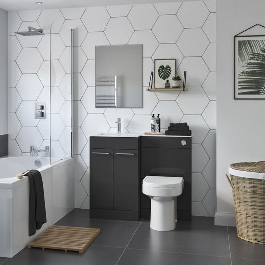 Ruby Winston 1100mm Floor Standing L-Shape Pack & Basin (LH) - Anthracite Gloss - RUBY103339 - Envy Bathrooms Ltd