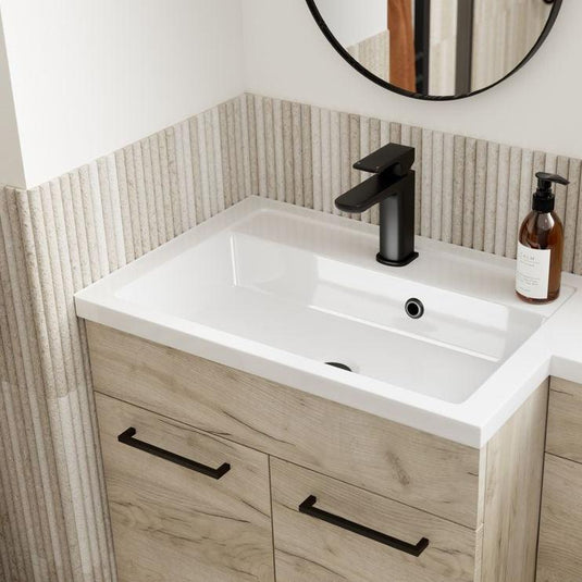Ruby Winston 1100mm Floor Standing L-Shape Pack & Basin (LH) - Oak - RUBY107498 - Envy Bathrooms Ltd