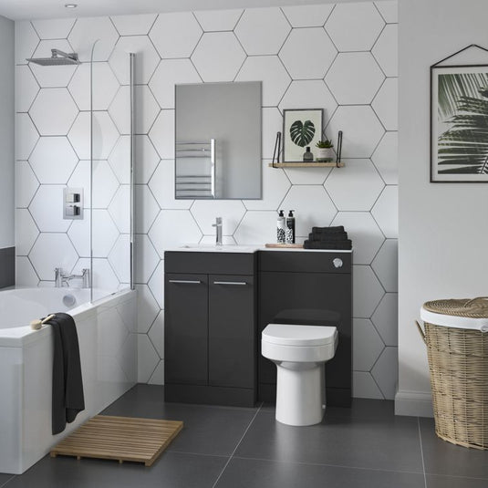 Ruby Winston 1100mm Floor Standing L-Shape Pack & Basin (RH) - Anthracite Gloss - RUBY103340 - Envy Bathrooms Ltd
