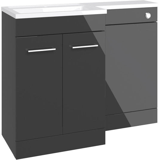 Ruby Winston 1100mm Floor Standing L-Shape Pack & Basin (RH) - Anthracite Gloss - RUBY103340 - Envy Bathrooms Ltd