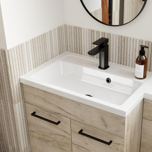 Ruby Winston 1100mm Floor Standing L-Shape Pack & Basin (RH) - Oak - RUBY107499 - Envy Bathrooms Ltd