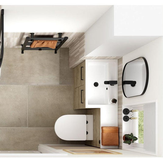 Ruby Winston 1100mm Floor Standing L-Shape Pack & Basin (RH) - Oak - RUBY107499 - Envy Bathrooms Ltd