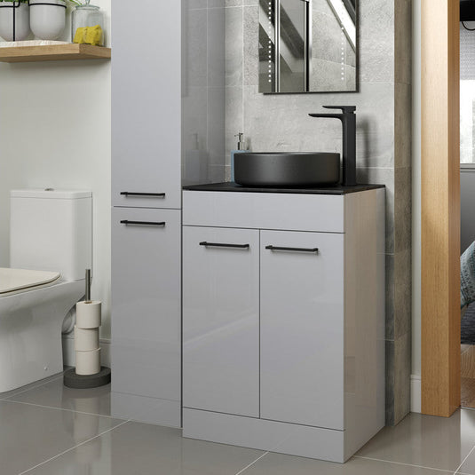 Ruby Winston 350mm Floor Standing 2 Door Tall Unit - Grey Gloss - RUBY103604 - Envy Bathrooms Ltd