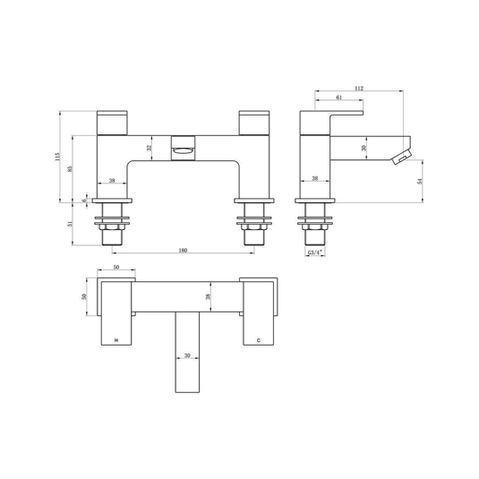 Ruby Zeus Bath Filler - Chrome - RUBY105774 - Envy Bathrooms Ltd