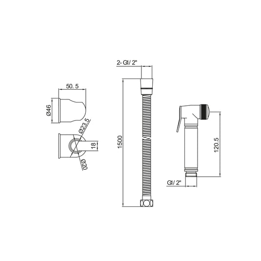 Scudo 1 Handle Wall Mounted Bidet Handset w/ Flexi Hose & Mount - Chrome - DOUCHE001 - Envy Bathrooms Ltd