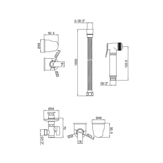 Scudo 1 Handle Wall Mounted Bidet Handset w/ Flexi Hose & Mount - Chrome - DOUCHE002L - Envy Bathrooms Ltd