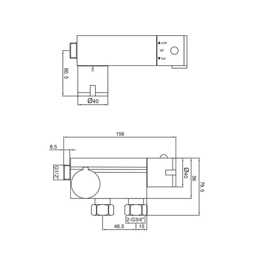 Scudo 2 Handle Thermostatic Vertical Valve for Bidet - Chrome - DOUCHE003 - Envy Bathrooms Ltd