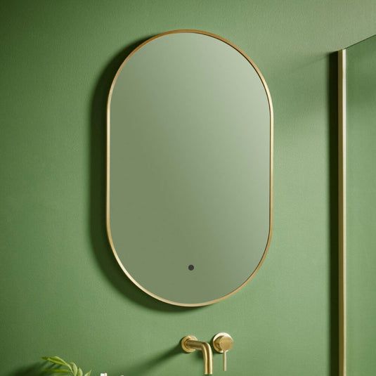 Scudo Aubrey Brushed Brass Oval LED Mirror 500 x 800mm | MIRROR012 - Envy Bathrooms Ltd