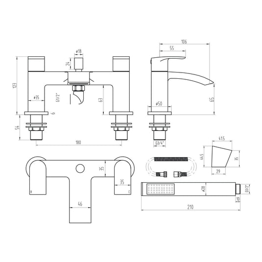 Scudo Belini 4 Tap Hole Deck Mounted Bath Shower Filler Tap - Matt Black - BLACK260ORBL - Envy Bathrooms Ltd