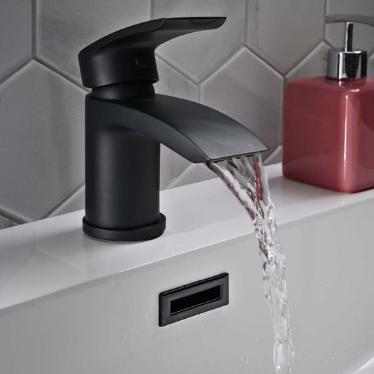 Scudo Belini Deck Mounted 1 Handle Basin Mixer Tap Inc. Waste - Matt Black - BLACK258ORBL - Envy Bathrooms Ltd