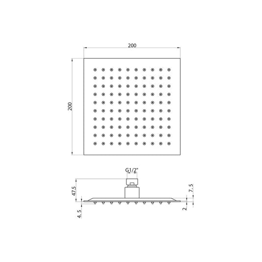 Scudo Black Square Stainless Steel Shower Head 200mm | BLACK006ORBL - Envy Bathrooms Ltd