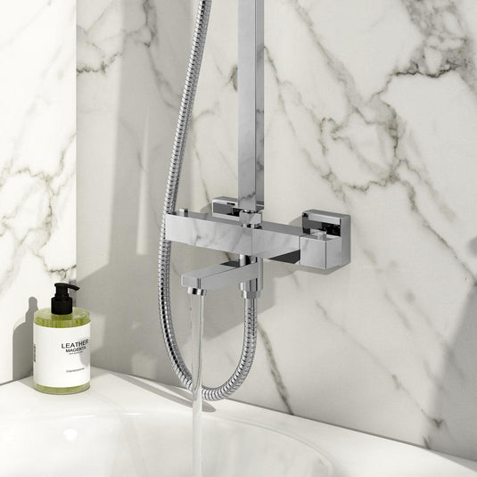 Scudo Block Square Rigid Riser Shower w/ Bath Filler - Chrome - SHOWER012S - Envy Bathrooms Ltd