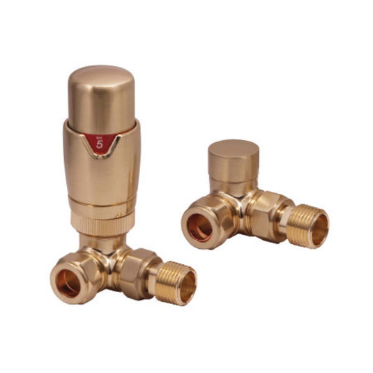 Scudo Brushed Brass Designer Corner Valves (Pair) | DES-TRV-CORN-BB - Envy Bathrooms Ltd