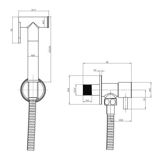 Scudo Brushed Brass Douche Handset Flexi and Holder | DOUCHE005 - Envy Bathrooms Ltd