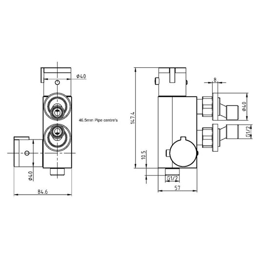 Scudo Brushed Bronze Thermostatic Vertical Valve for Douche | DOUCHE009 - Envy Bathrooms Ltd