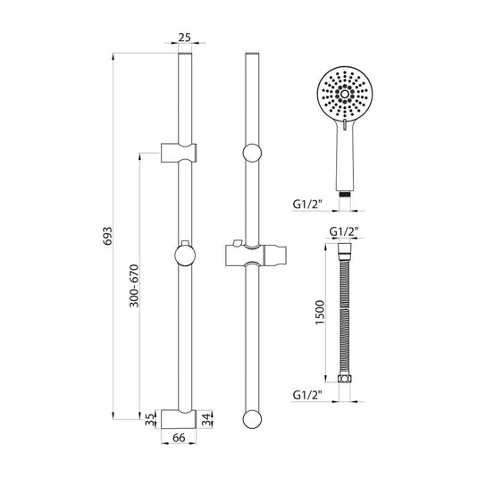 Scudo Chrome Middleton Slide Rail Kit | RISERKIT005L - Envy Bathrooms Ltd