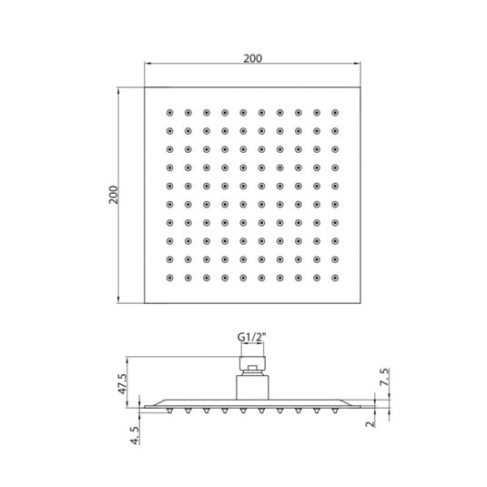 Scudo Chrome Stainless Steel Square Fixed Shower Head 200mm | SH003L - Envy Bathrooms Ltd