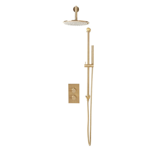 Scudo Core Brushed Brass Concealed Shower Set with Fixed Head and Handset Riser Kit - Envy Bathrooms Ltd