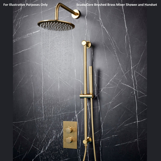 Scudo Core Brushed Brass Concealed Shower Set with Fixed Head and Handset Riser Kit - Envy Bathrooms Ltd