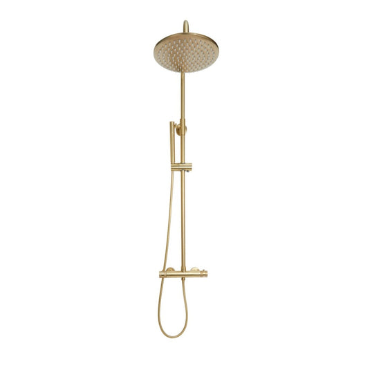 Scudo Core Brushed Brass Round Rigid Riser Mixer Shower | NU-021 - Envy Bathrooms Ltd
