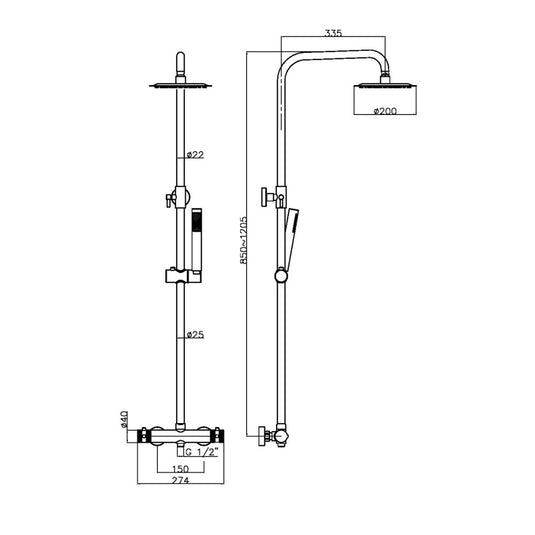 Scudo Core Brushed Brass Round Rigid Riser Mixer Shower | NU-021 - Envy Bathrooms Ltd