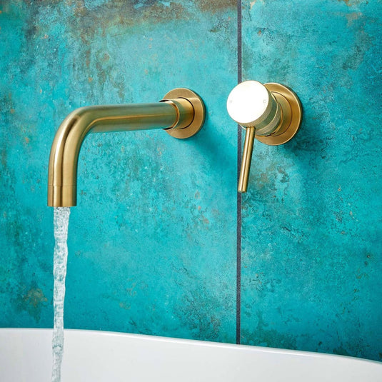 Scudo Core Brushed Brass Wall Mounted Basin/Bath Mixer Tap | NU-015-V2 - Envy Bathrooms Ltd