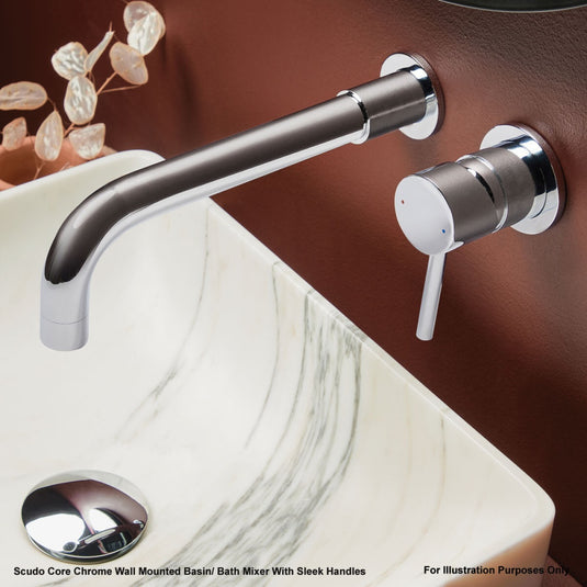Scudo Core Chrome Wall Mounted Basin Bath Mixer Tap | NU-013-V2 - Envy Bathrooms Ltd