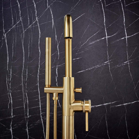 Scudo Core Collection 0 Tap Hole Freestanding Bath Tap - Brushed Brass - NU-018 - Envy Bathrooms Ltd