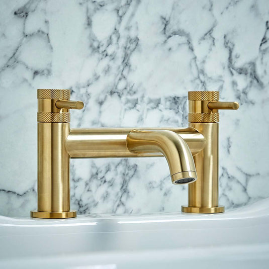 Scudo Core Collection 2 Tap Hole Deck Mounted Bath Filler Tap - Brushed Brass - NU-009 - Envy Bathrooms Ltd