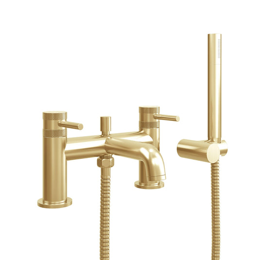 Scudo Core Collection 2 Tap Hole Deck Mounted Bath Shower Filler Tap - Brushed Brass - NU-012 - Envy Bathrooms Ltd