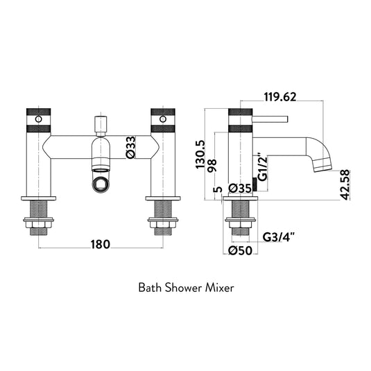 Scudo Core Collection 2 Tap Hole Deck Mounted Bath Shower Filler Tap - Brushed Brass - NU-012 - Envy Bathrooms Ltd