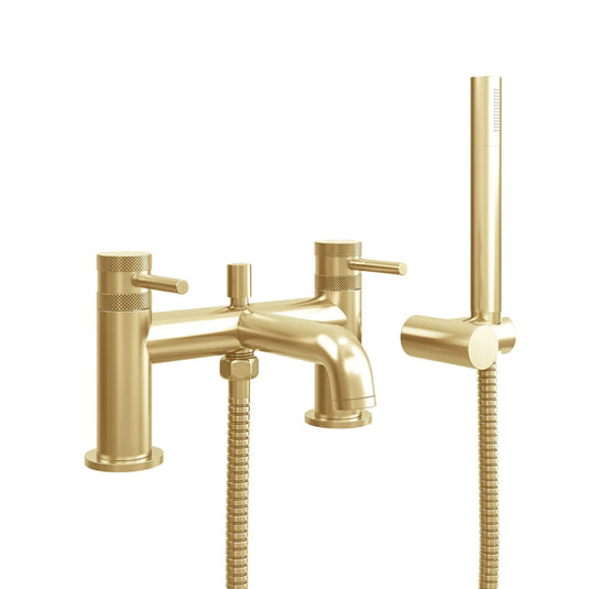 Scudo Core Collection 2 Tap Hole Deck Mounted Bath Shower Filler Tap - Brushed Brass - NU-012 - Envy Bathrooms Ltd