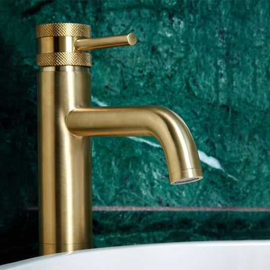 Scudo Core Collection Deck Mounted 1 Handle Basin Mixer Tap - Brushed Brass - NU-006 - Envy Bathrooms Ltd