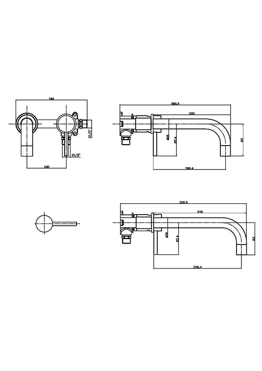 Scudo Core Collection Wall Mounted 1 Handle Basin Mixer Tap - Brushed Brass - NU-015-V2 - Envy Bathrooms Ltd