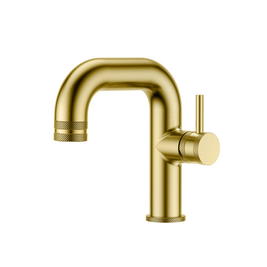 Scudo Core Deck Mounted Side Lever 1 Handle Mono Basin Tap - Brushed Brass - NU-045 - Envy Bathrooms Ltd