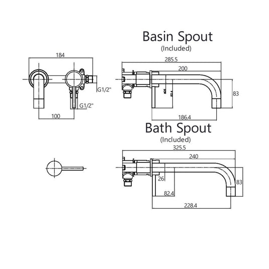Scudo Core Matt Black Wall Mounted Basin/Bath Mixer Tap | NU-014-V2 - Envy Bathrooms Ltd