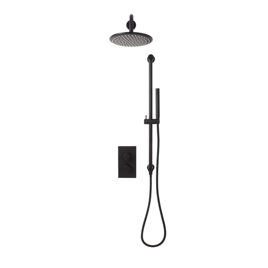 Scudo Core Round handle head & handset Riserkit - Matt Black - NU-023 - Envy Bathrooms Ltd