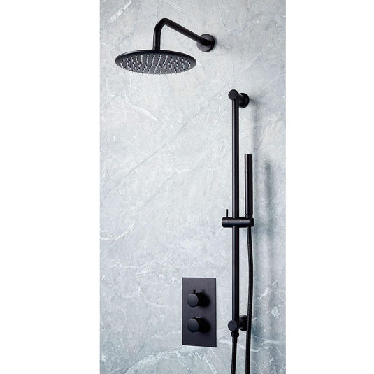 Scudo Core Round handle head & handset Riserkit - Matt Black - NU-023 - Envy Bathrooms Ltd