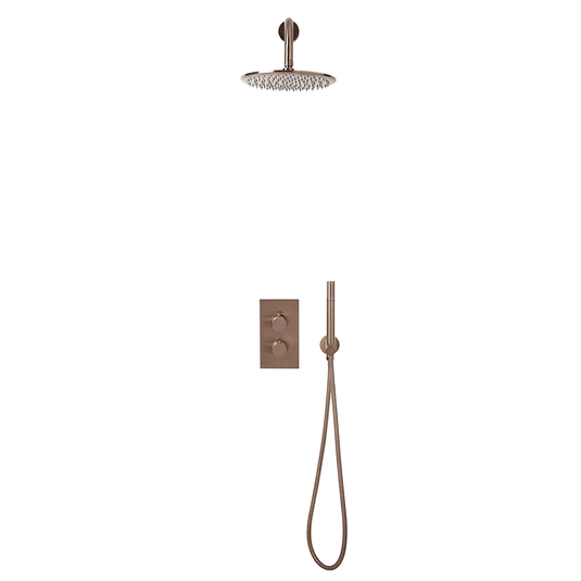 Scudo Core Round Handle Shower Arm Drench Head & Bracket - Brushed Bronze - NU-043