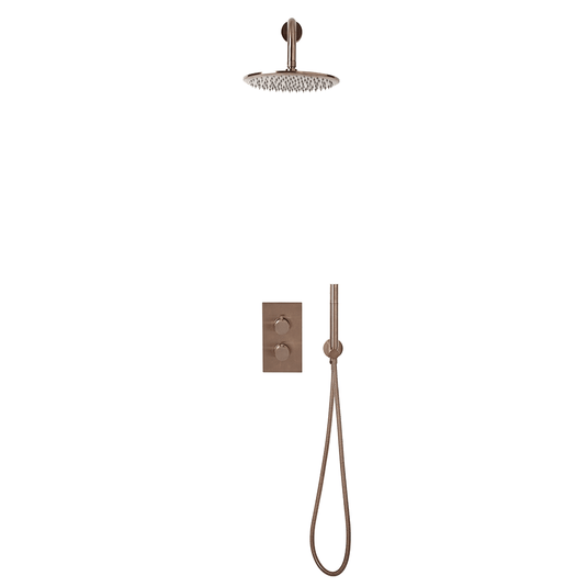 Scudo Core Round Handle Shower Arm Drench Head & Bracket - Brushed Bronze - NU-043 - Envy Bathrooms Ltd