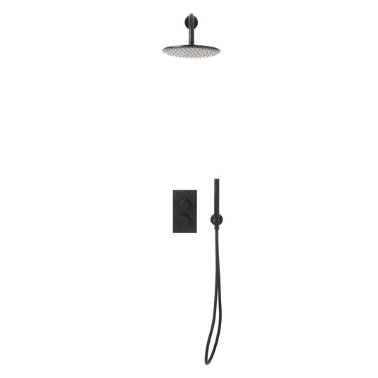 Scudo Core Round Handle Shower arm Drench head Handset & mounting bracket - Matt Black - NU-029 - Envy Bathrooms Ltd