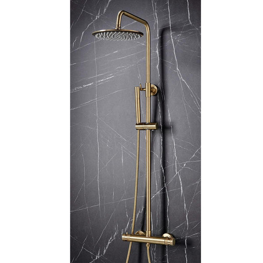 Scudo Core Round Rigid Riser Shower - Brushed Brass - NU-021 - Envy Bathrooms Ltd