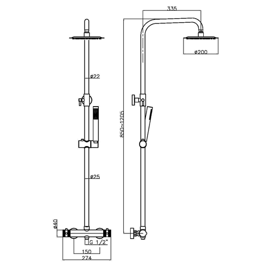 Scudo Core Round Rigid Riser Shower Black - Matt Black - NU-020