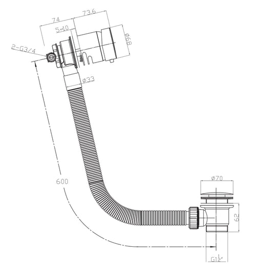 Scudo Deck Mounted Complete Overflow Bath Filler Tap - Black - WASTE103ORB - Envy Bathrooms Ltd