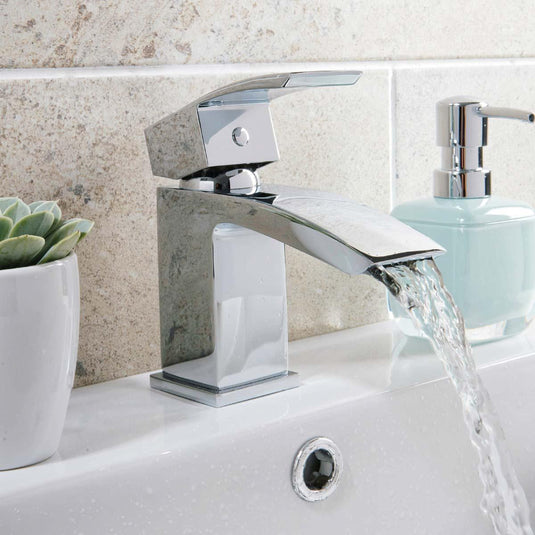 Scudo Descent Deck Mounted 1 Handle Basin Mixer Tap Inc. Waste - Chrome - TAP034L - Envy Bathrooms Ltd