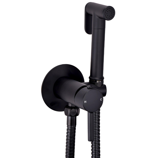 Scudo Integrated Douche Handset; Flexi; Holder and Outlet Elbow - Black - DOUCHE010