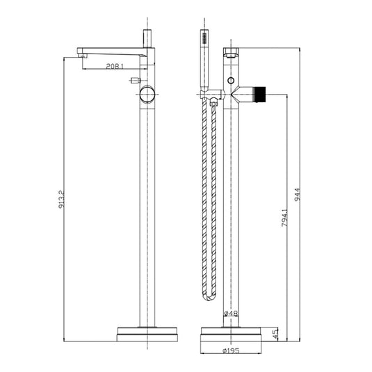 Scudo Koko Gunmetal Freestanding Bath Shower Mixer | KO-025 - Envy Bathrooms Ltd